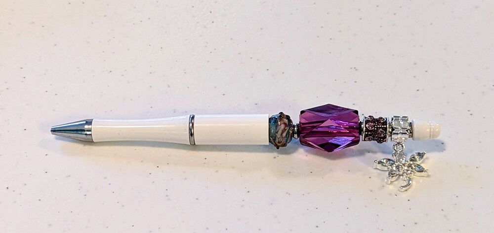 Beaded Pen - Purple with Dangle, Beaded, Gift Idea NEW